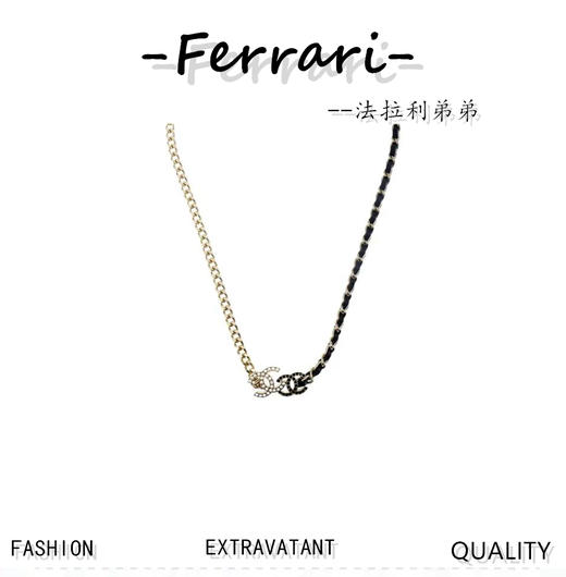 22高级手工坊浅金色大小双C半边穿皮项链 商品图0