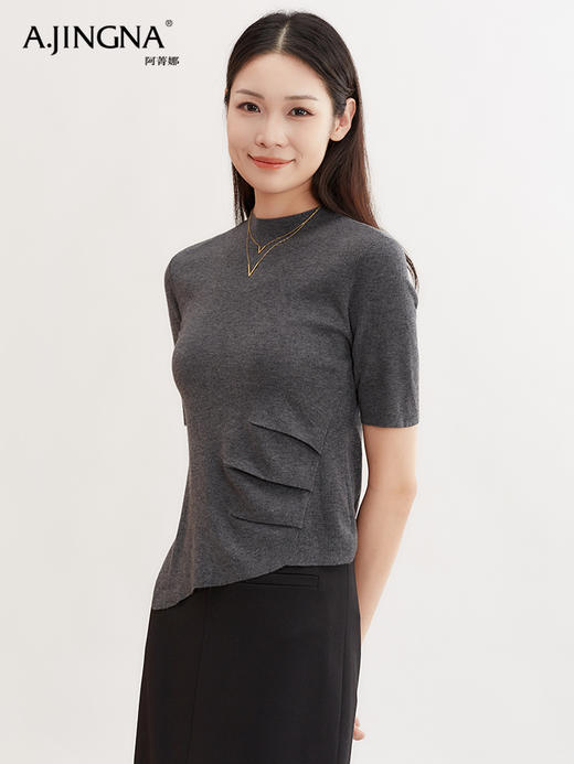 【温婉气质】阿菁娜绵羊毛气质褶皱设计修身短袖针织衫F29Q301005 商品图2