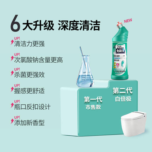 白倍极马桶解垢凝胶500G/瓶   无腐蚀、无刺激、yi菌率99% 、去污除垢 、持久挂壁 、温和配方 、洁净提亮 、淡淡清香 商品图1