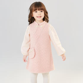 笛莎Deesha 童装女童连衣裙2024冬季新款香风拼接连衣裙