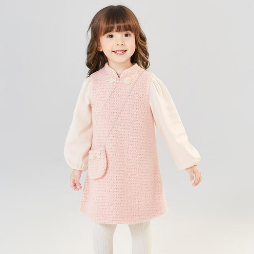 笛莎Deesha 童装女童连衣裙2024冬季新款香风拼接连衣裙 商品图0