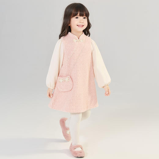 笛莎Deesha 童装女童连衣裙2024冬季新款香风拼接连衣裙 商品图3