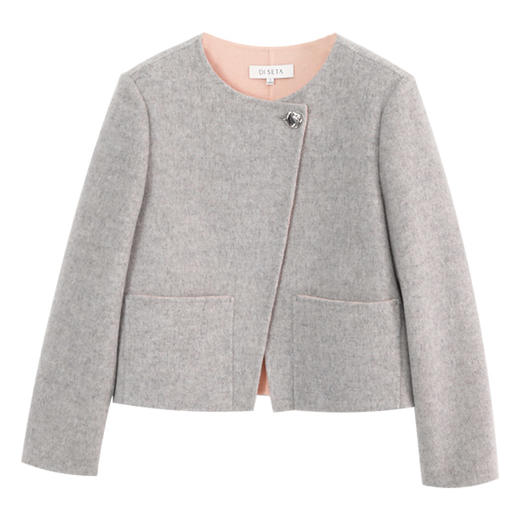 玳莎斜襟设计圆领双面呢外套女2024秋季新款简约气质羊毛短款大衣  EC37309 商品图4