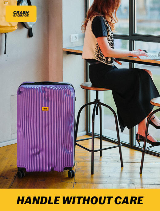 CRASH BAGGAGE意大利潮流条纹行李箱ins网红拉杆箱留学登机箱女时尚静音 条纹GRAPE VIOLET 拉链 28英寸 商品图1