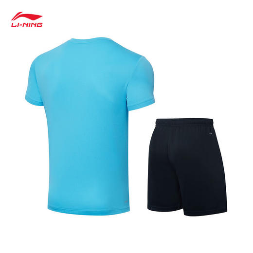 李宁T恤短裤套装男女同款速干凉爽比赛服AATT021 海豚蓝 商品图1