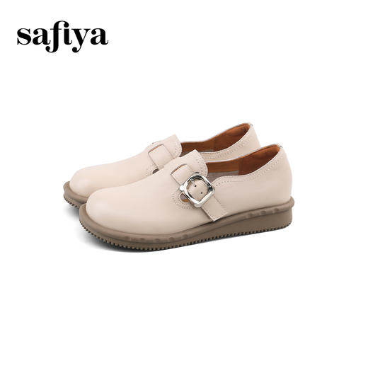 Safiya/索菲娅2024秋 英伦风真皮套脚百搭圆头休闲低跟平底小皮鞋 SF43112107 商品图2