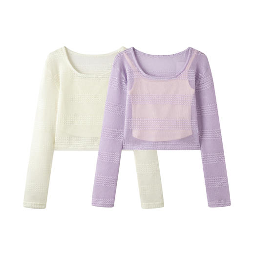 森马套装女镂空叠穿吊带两件套秋季时尚文艺打底上衣百搭显瘦内搭 商品图4