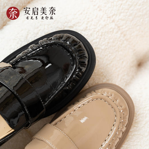 安启美奈新款春秋季低跟厚底乐福鞋超软羊皮舒适足弓女鞋52927 商品图4