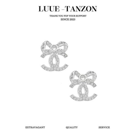 Cha*l 小香 蝴蝶结连C水钻耳钉(XJ) 商品图0