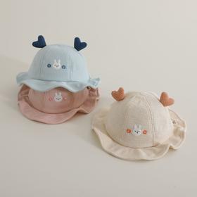 【韩版卡通婴儿盆帽，保暖又时尚】小兔爱心婴幼儿帽子 新款秋冬宝宝可爱小兔渔夫帽 韩版卡通婴儿盆帽 萌趣十足 柔软舒适面料 温暖呵护宝宝娇嫩的头部肌肤-QQ