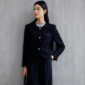 玳莎小香风圆领花呢外套女2024年秋季新款流行时尚混纺长袖短款  EC37308