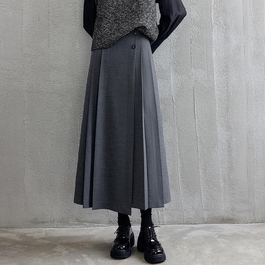 玳莎假门襟半身裙女2024年秋季新款通勤休闲连腰设计感高腰百褶裙  EC34303 商品图0