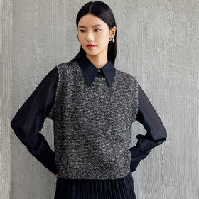 玳莎无袖圆领针织背心女2024年秋季新款毛边高级感设计感外搭上衣  EC33001