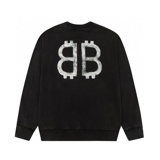 巴黎世*  油漆做旧圆领卫衣 黑色(Y*BG) 商品图1