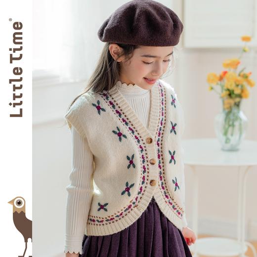 littletime女童马甲小背心春秋季2024新款韩版儿童无袖毛衣小开衫 商品图0
