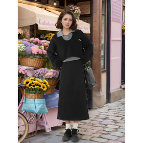 9/1奢姿大码女装2024秋冬气质翻领针织拼接两件套胖妹妹时尚简约套装9944930039