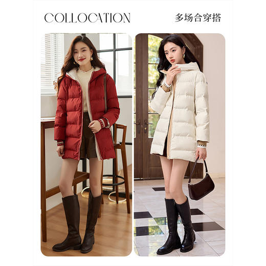 【周四狂欢价】熙世界羽绒棉服女冬季外套2025新款时尚中长款保暖连帽棉衣棉袄 商品图4