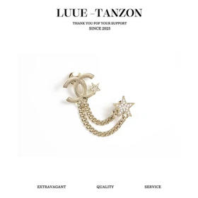 Chan*l 小香 23B金色纹理双链条星星胸针(XJ)