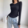 圆弧下摆圆领纯欲风松紧收腰纯色正肩女修身小蛮腰上衣打底衫显瘦 商品缩略图3