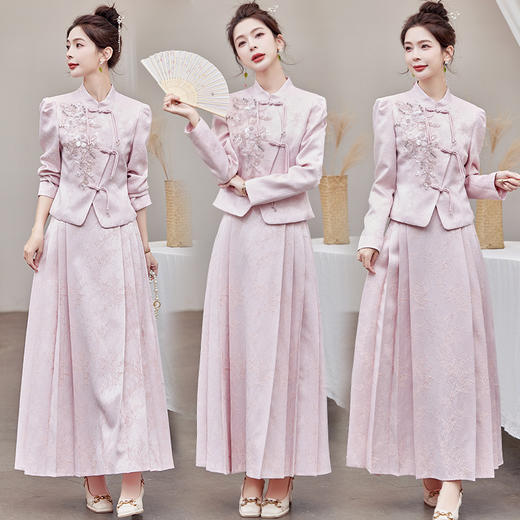 设计感中式显瘦套装富家千金，日常通勤外套裙子两件套HR-ZMFS24306 商品图3