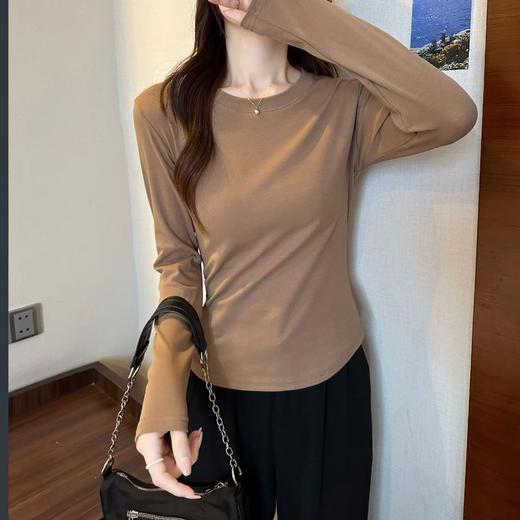【王炸爆款】长袖款-韩系纯欲风弧形下摆设计感T恤上衣01602-喜出 商品图2