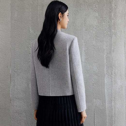 玳莎斜襟设计圆领双面呢外套女2024秋季新款简约气质羊毛短款大衣  EC37309 商品图3