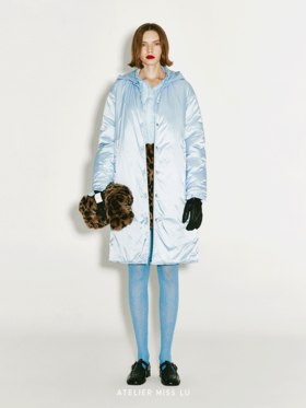 【冰川滑行】冰川蓝长款连帽棉服