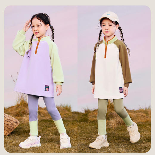 迷你巴拉抗静电摇粒绒套装男女童柔软保暖撞色秋冬套装 商品图2