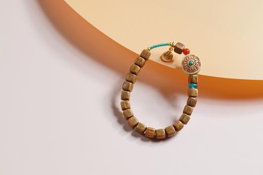 LT0009°绿檀四方来财珠|琉璃隔片蓝手链手串 商品图0