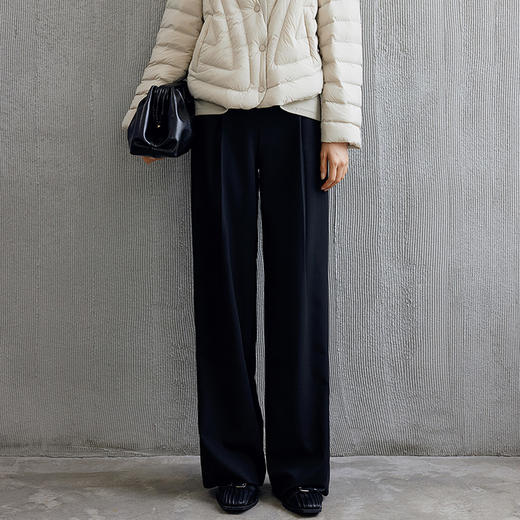 玳莎纽扣压褶阔腿裤女士2024年秋季新款通勤休闲长裤直筒西装裤  EC36307 商品图1