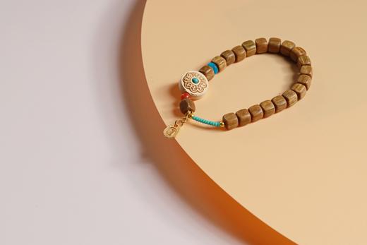 LT0009°绿檀四方来财珠|琉璃隔片蓝手链手串 商品图1