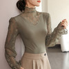 网纱蕾丝打底衫女2024新款春秋款内搭修身洋气长袖上衣简约洋气气质百搭体恤衫 商品缩略图0
