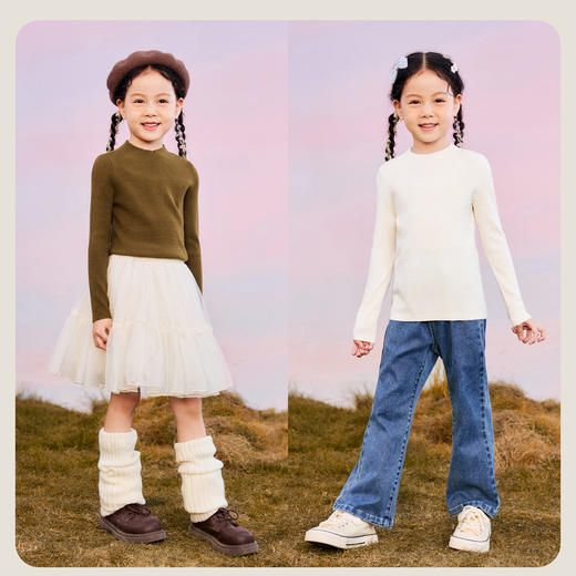 【mini亲子】迷你巴拉女童长袖T恤冬新品半高领打底衫 商品图2