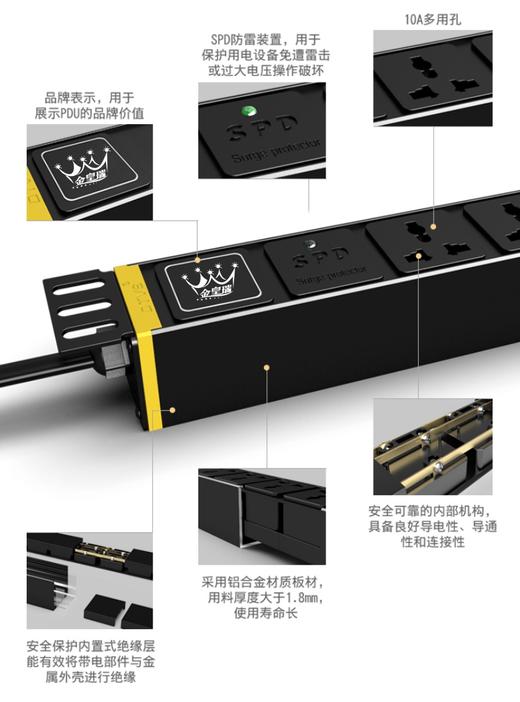 爆款★热销@【PDU机柜插座】工业PDU机柜专用大功率防雷电源插座排插8位/多插位电竞16A/10A/32A大功率防雷工程航空工业插头机房排插电源公牛PDUE-1080W108D 商品图2