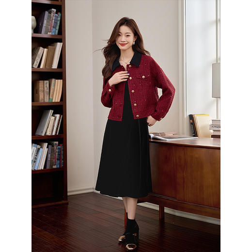 【年货节】熙世界小香风复古红色外套秋冬2025新款小个子短款撞色翻领夹克 商品图4