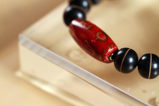 DQ0133°紫光檀双色珠镶嵌黄杨木+非遗大漆天珠9x10mmx16粒 商品图3