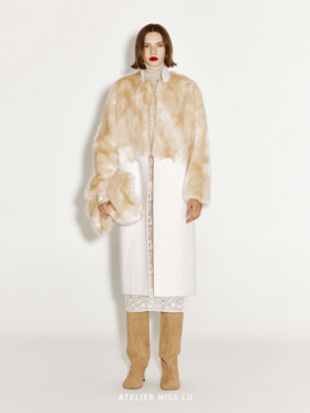 【融化雪山】仿皮草拼接长款绵羊毛大衣