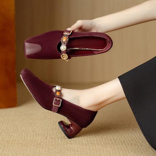 【预售5天】法式金属一字扣带玛丽珍女鞋，浅口低跟方头小香风单鞋NJMK&K1131 商品图3