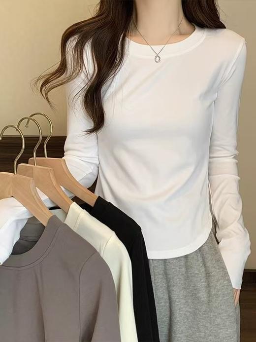 【王炸爆款】长袖款-韩系纯欲风弧形下摆设计感T恤上衣01602-喜出 商品图0