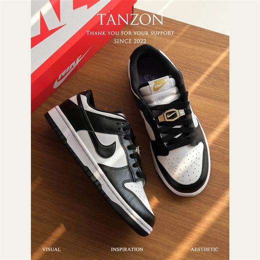 情侣款Nike Dunk黑白熊猫金腰带扣潮流男女休闲板鞋！ 商品图1