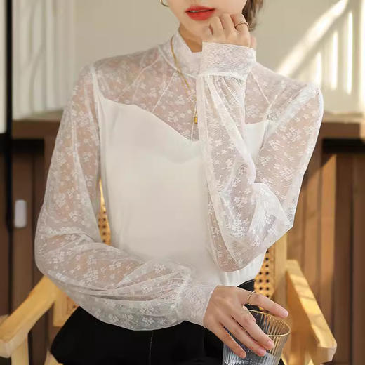 网纱肌底衣打底衫女秋冬内搭外穿蕾丝莫代尔高端紧身长袖上衣 商品图1