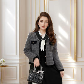 9/1奢姿大码女装2024秋冬胖妹妹单排扣撞色拼接小香风简约时尚外套9944390263