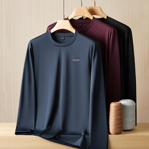 【Q】【冰丝】【新款DPF】大依优型大码长袖T恤圆领休闲加肥加大上衣男士胖子体恤打底 商品图0