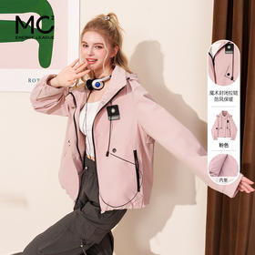 女装连帽魔术封闭拉链加密面料外套