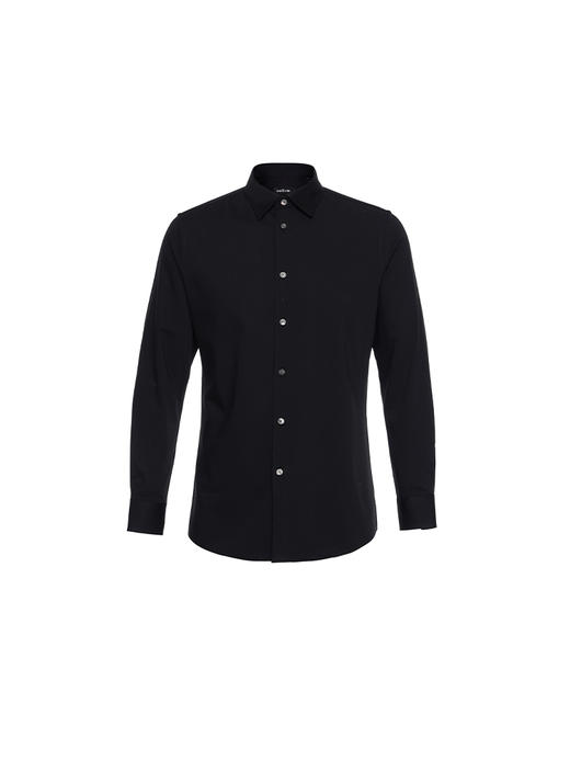 callisto黑色粘纤混纺长袖衬衫 商品图0