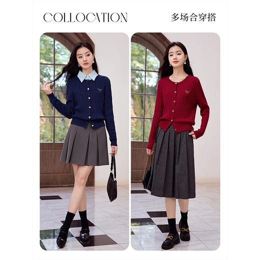 【年终特卖】熙世界学院风复古红色针织外套短款圆领麻花毛衣开衫2025秋新款 商品图3