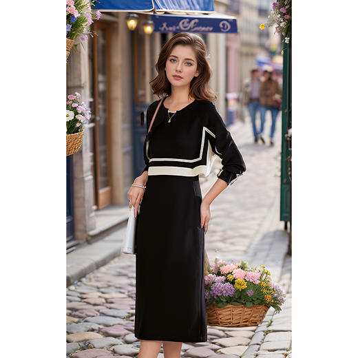 奢姿大码女装2024秋季假两件拼接打底连衣裙胖妹妹时尚简约一步裙9943855230 商品图2