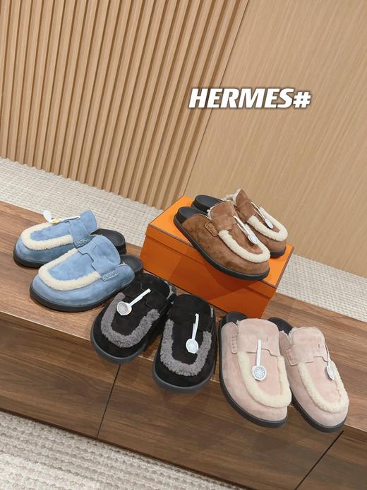 * 爱*仕2023情侣款勃肯毛毛拖 麂皮搭配羊羔绒 (HD) 商品图1
