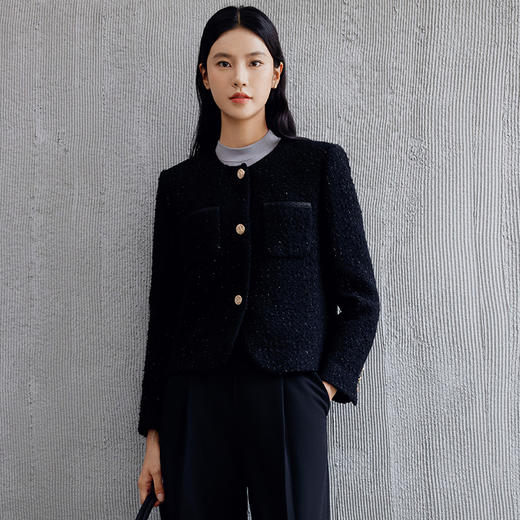玳莎小香风圆领花呢外套女2024年秋季新款流行时尚混纺长袖短款  EC37308 商品图1