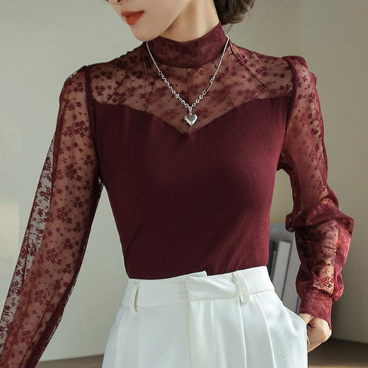网纱肌底衣打底衫女秋冬内搭外穿蕾丝莫代尔高端紧身长袖上衣 商品图2